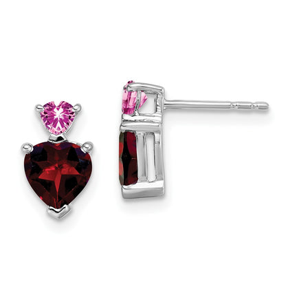 14k White Gold Garnet and Cr. Pink Sapphire Heart Earrings