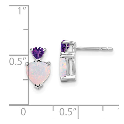 14k White Gold Created Opal and Amethyst Heart Earrings EM7076-OP/AM-W