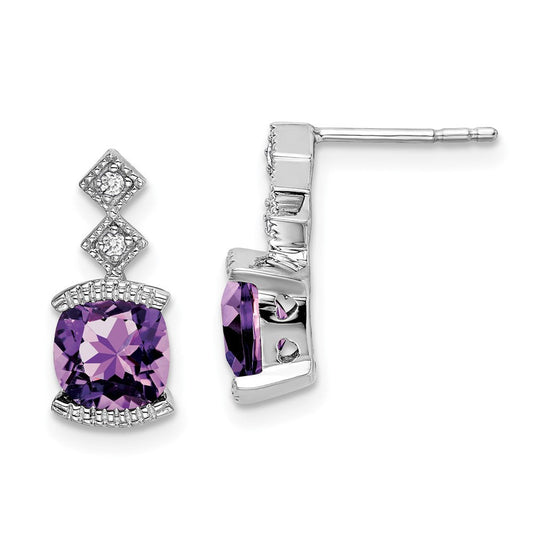 14k White Gold Amethyst and Real Diamond Earrings EM7081-AM-004-WA