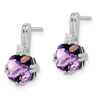 14k White Gold Cushion Amethyst and Real Diamond Earrings EM7083-AM-004-WA