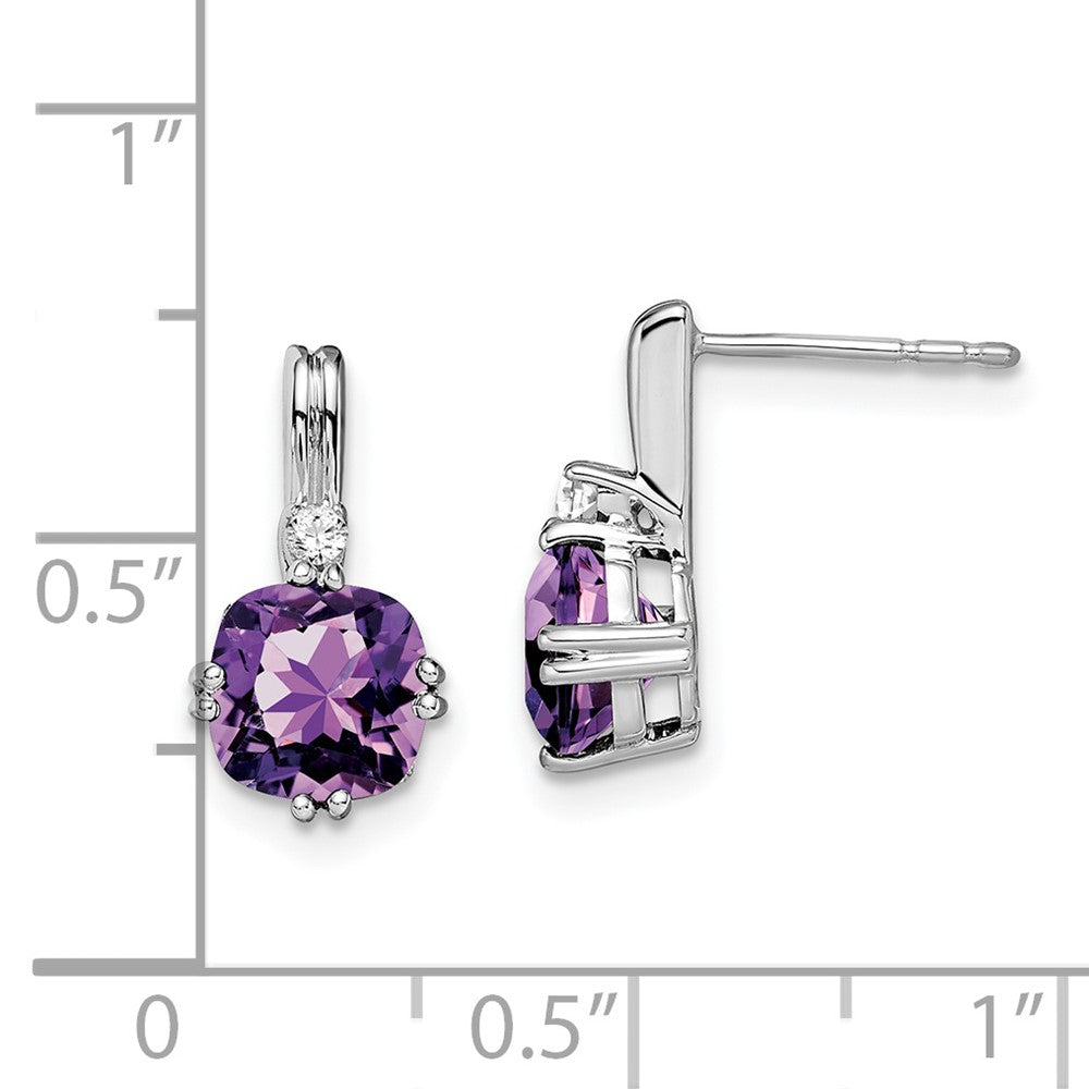 14k White Gold Cushion Amethyst and Real Diamond Earrings EM7083-AM-004-WA