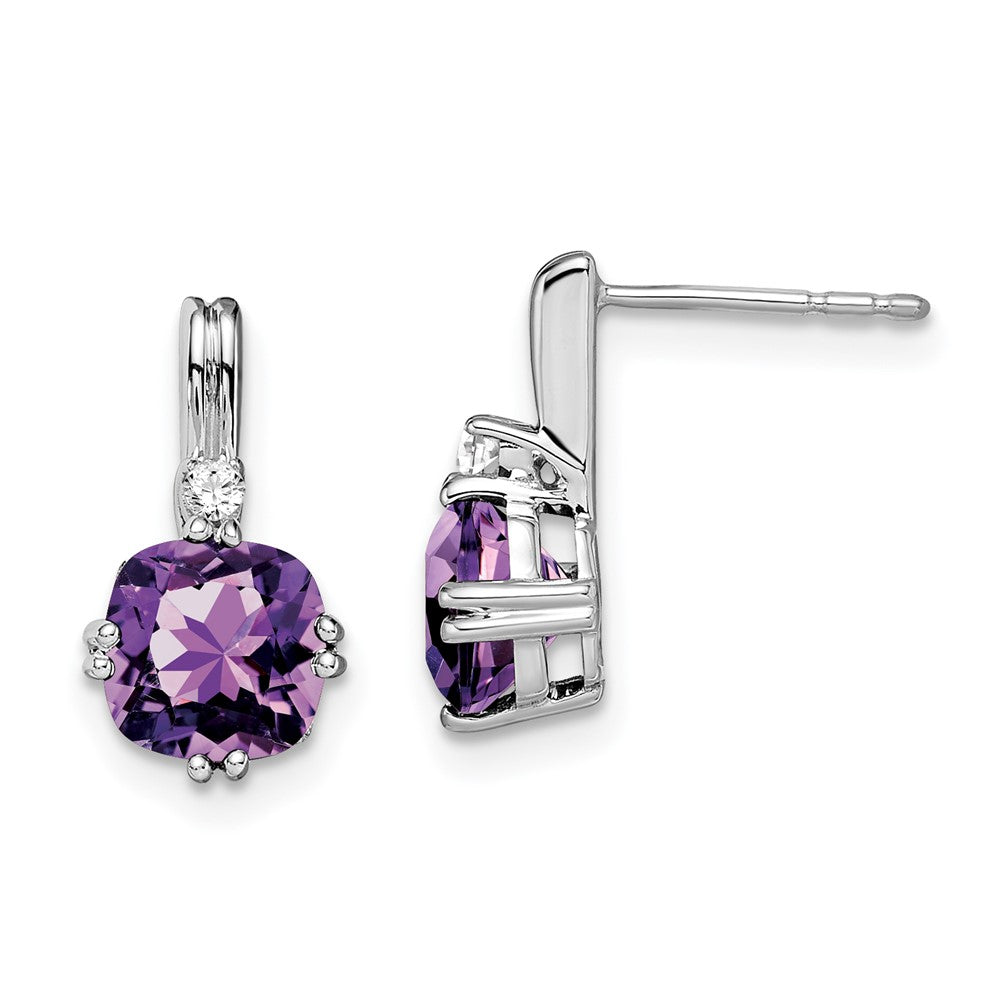 14k White Gold Cushion Amethyst and Real Diamond Earrings EM7083-AM-004-WA