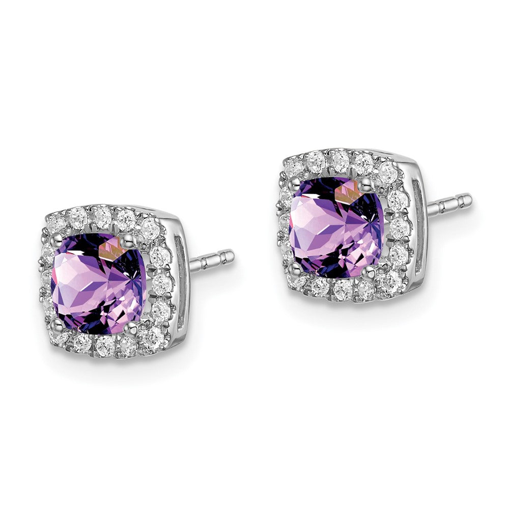 14k White Gold Cushion Amethyst and Real Diamond Halo Earrings EM7084-AM-019-WA