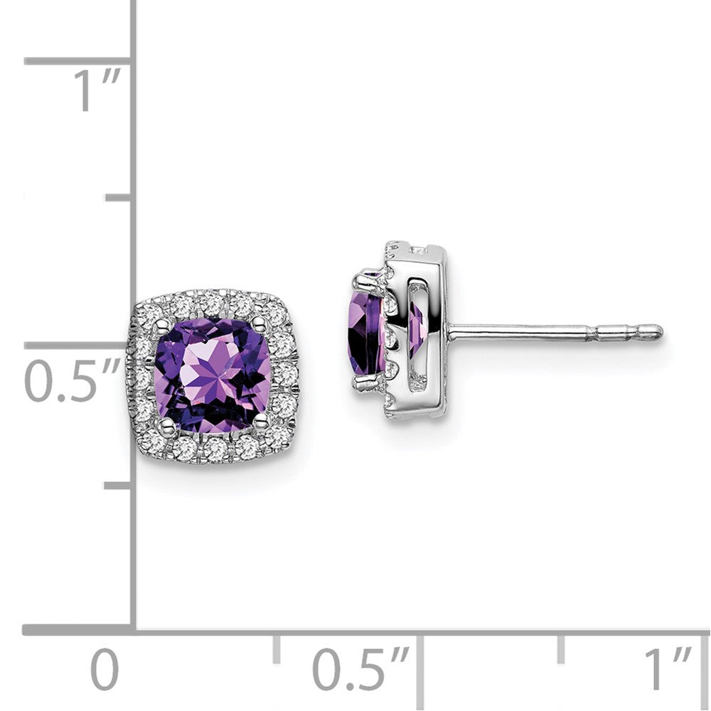 14k White Gold Cushion Amethyst and Real Diamond Halo Earrings EM7084-AM-019-WA