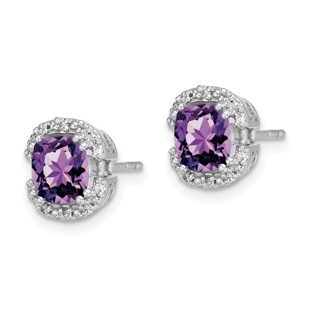 14k White Gold Cushion Amethyst and Real Diamond Halo Earrings EM7087-AM-010-WA