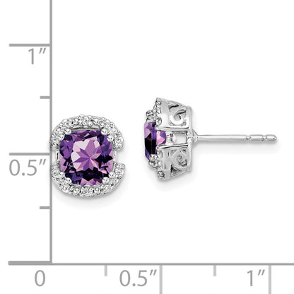 14k White Gold Cushion Amethyst and Real Diamond Halo Earrings EM7087-AM-010-WA