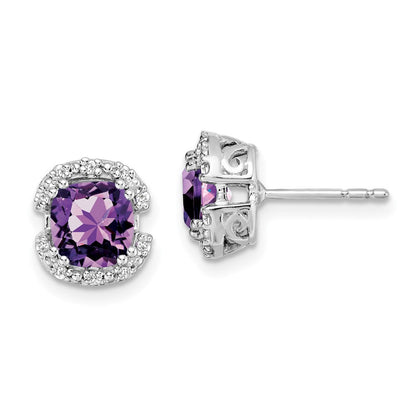14k White Gold Cushion Amethyst and Real Diamond Halo Earrings EM7087-AM-010-WA