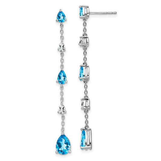 14k White Gold Blue Topaz and White Topaz Dangle Earrings