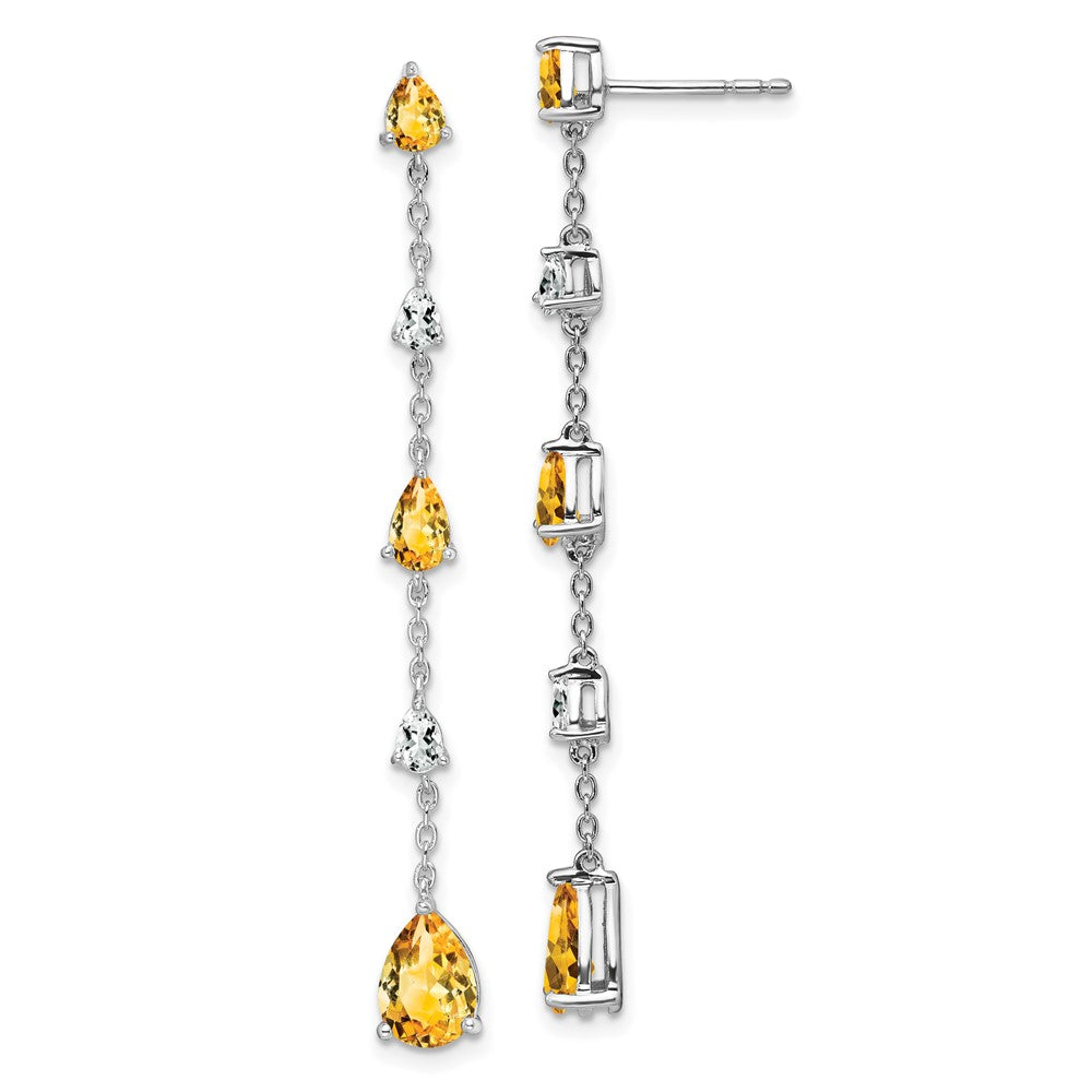 14k White Gold Citrine and White Topaz Dangle Earrings