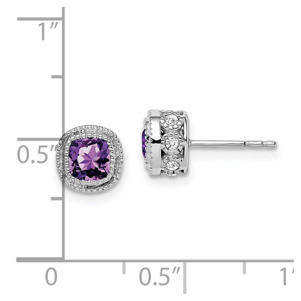 14k White Gold Cushion Amethyst and Real Diamond Earrings EM7092-AM-019-WA