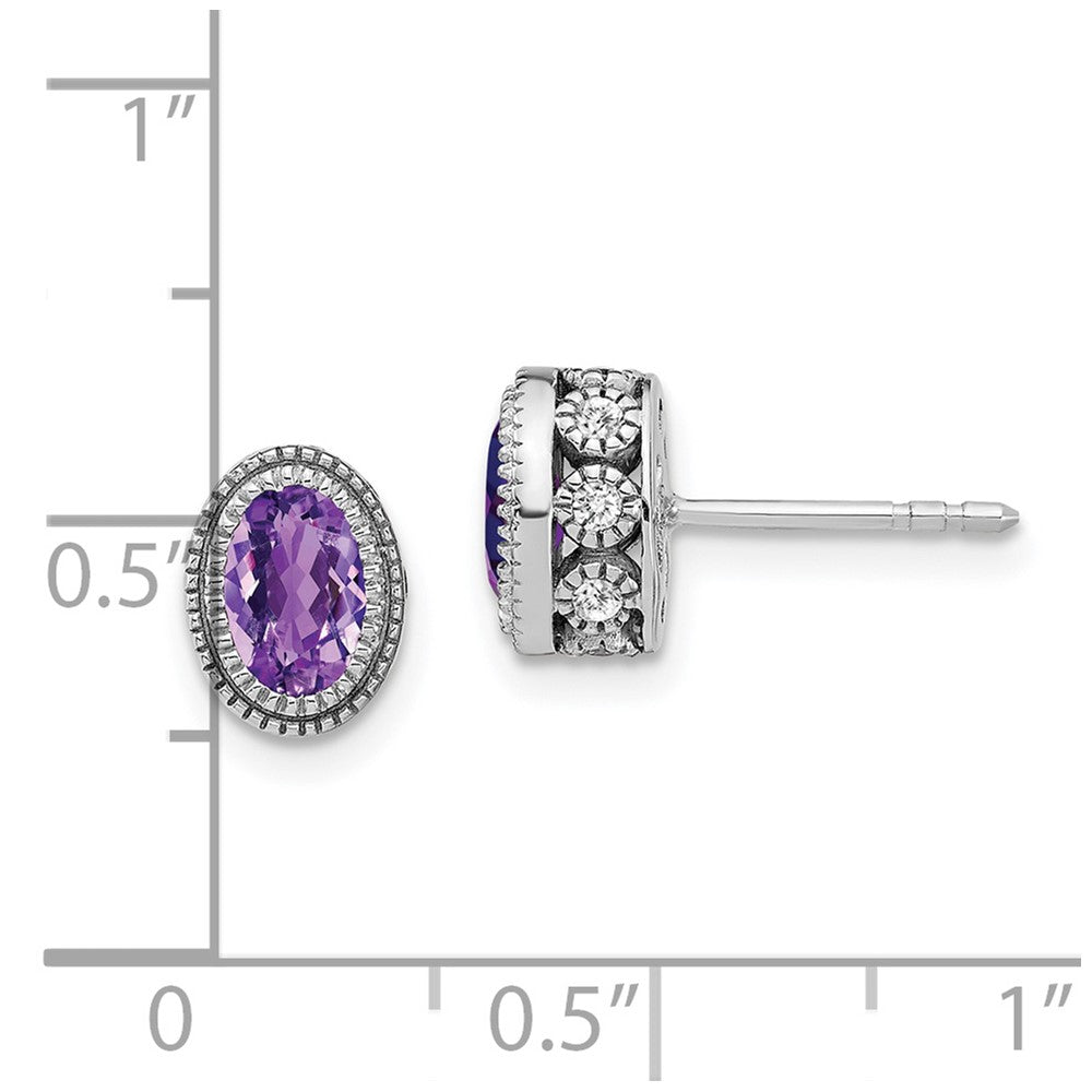 14k White Gold Oval Amethyst and Real Diamond Earrings EM7093-AM-019-WA
