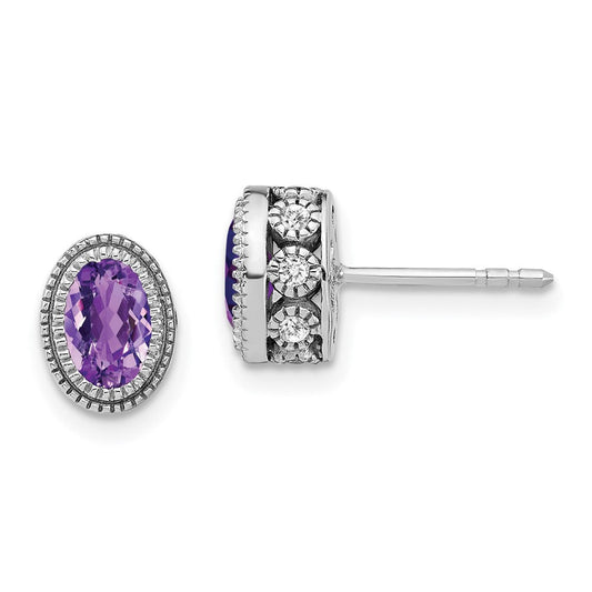 14k White Gold Oval Amethyst and Real Diamond Earrings EM7093-AM-019-WA