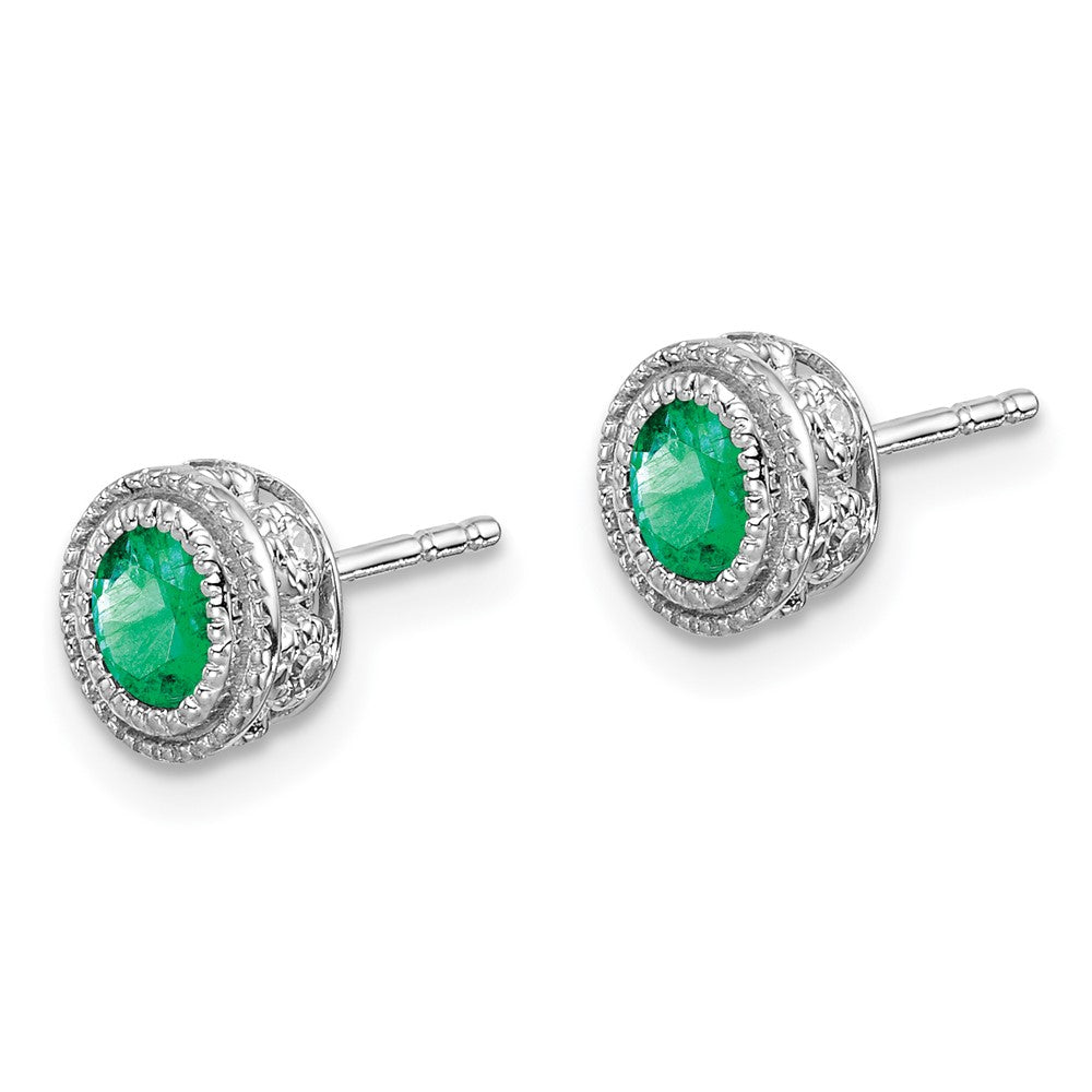 14k White Gold Emerald and Real Diamond Earrings EM7093-EM-012-WA