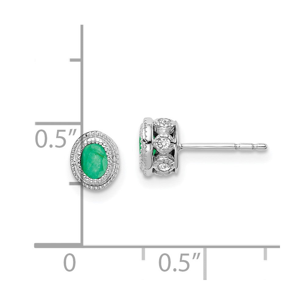14k White Gold Emerald and Real Diamond Earrings EM7093-EM-012-WA