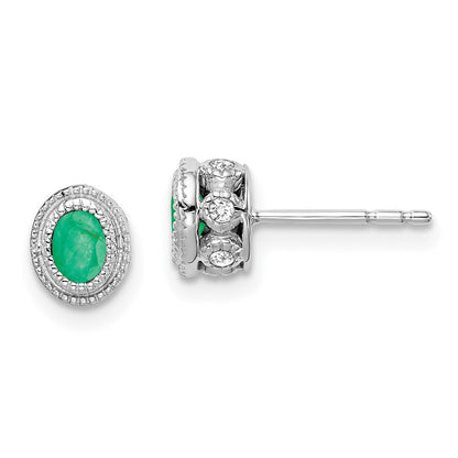 14k White Gold Emerald and Real Diamond Earrings EM7093-EM-012-WA