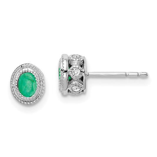 14k White Gold Emerald and Real Diamond Earrings EM7093-EM-012-WA
