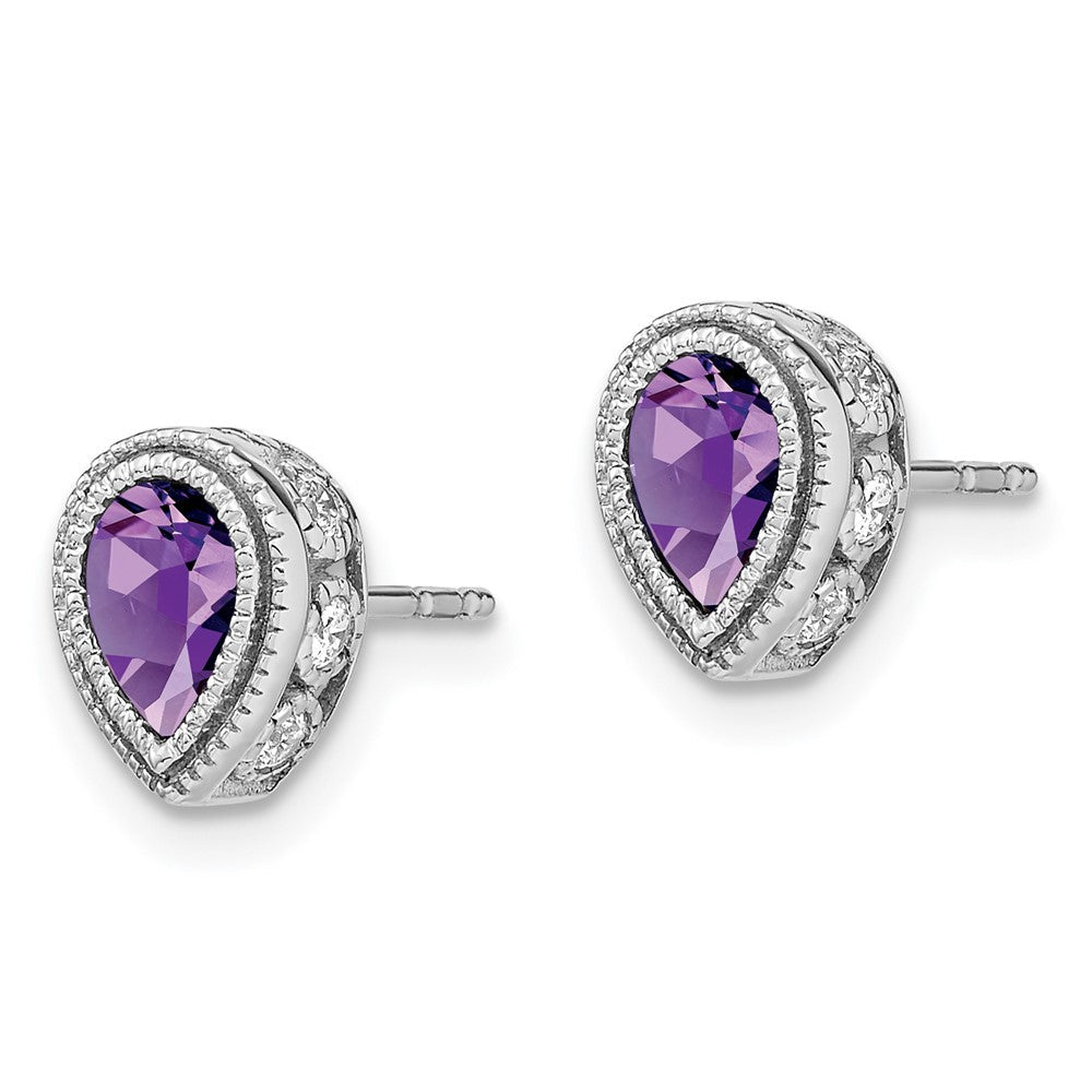 14k White Gold Pear Amethyst and Real Diamond Earrings EM7094-AM-032-WA