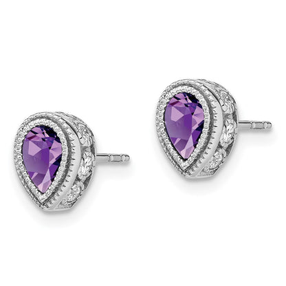 14k White Gold Pear Amethyst and Real Diamond Earrings EM7094-AM-032-WA