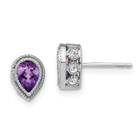 14k White Gold Pear Amethyst and Real Diamond Earrings EM7094-AM-032-WA
