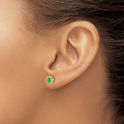 Solid 14k Yellow Gold Simulated Emerald and CZ Earrings