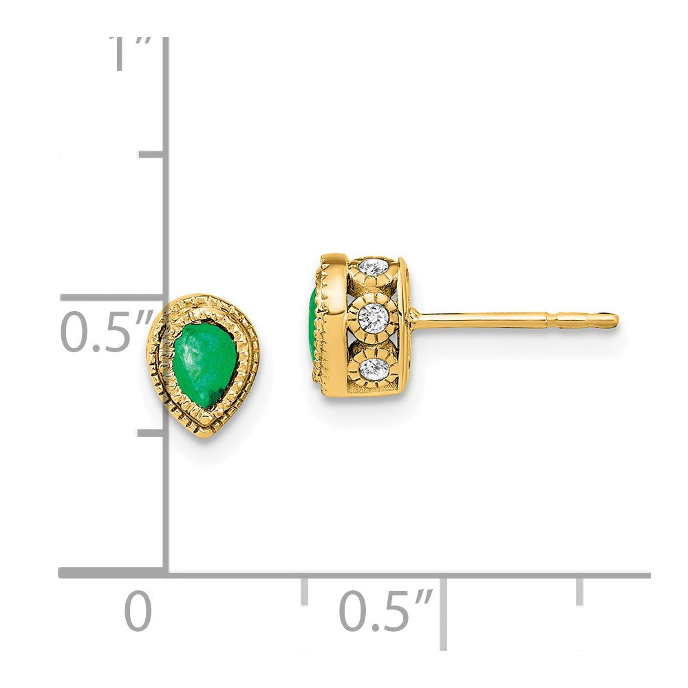 Solid 14k Yellow Gold Simulated Emerald and CZ Earrings