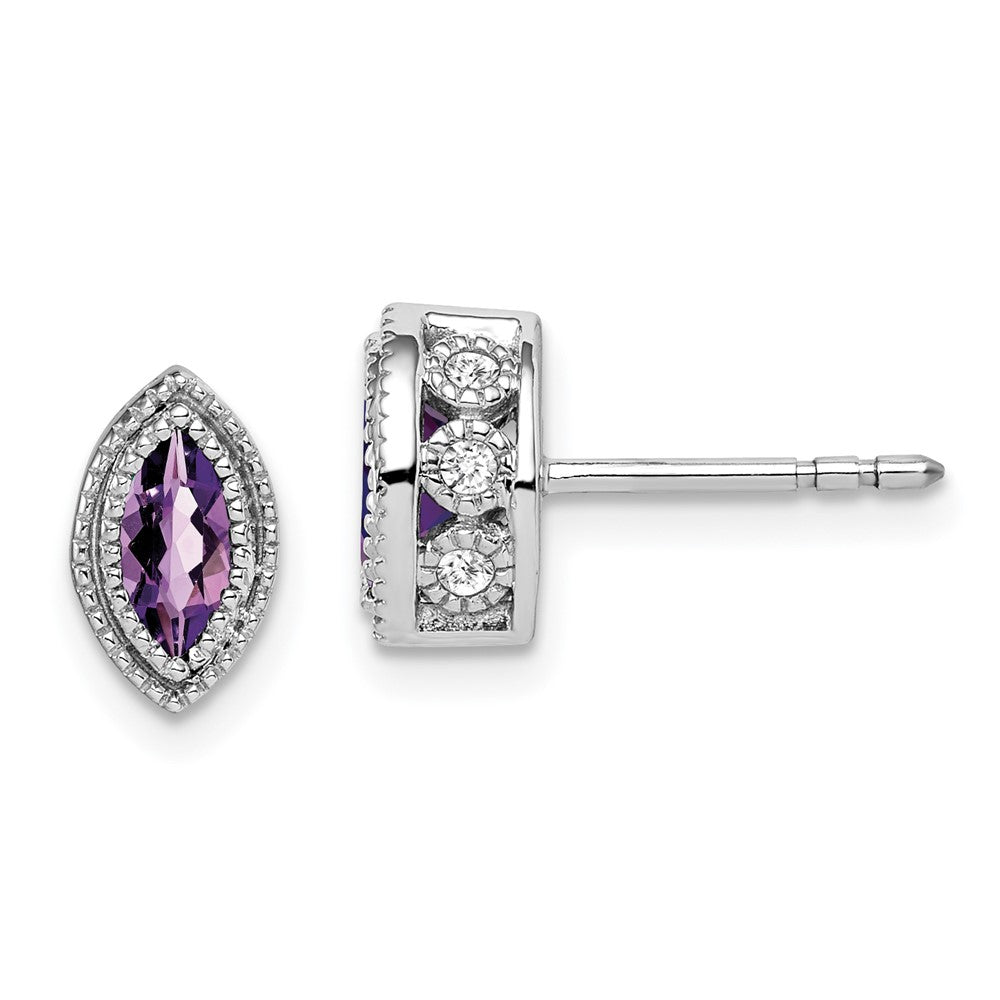 14k White Gold Marquise Amethyst and Real Diamond Earrings EM7095-AM-014-WA