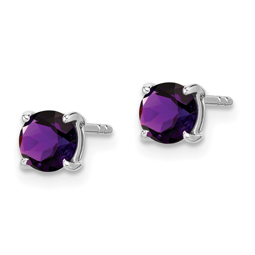 14k White Gold Round Amethyst Earrings EM7097-AM-W