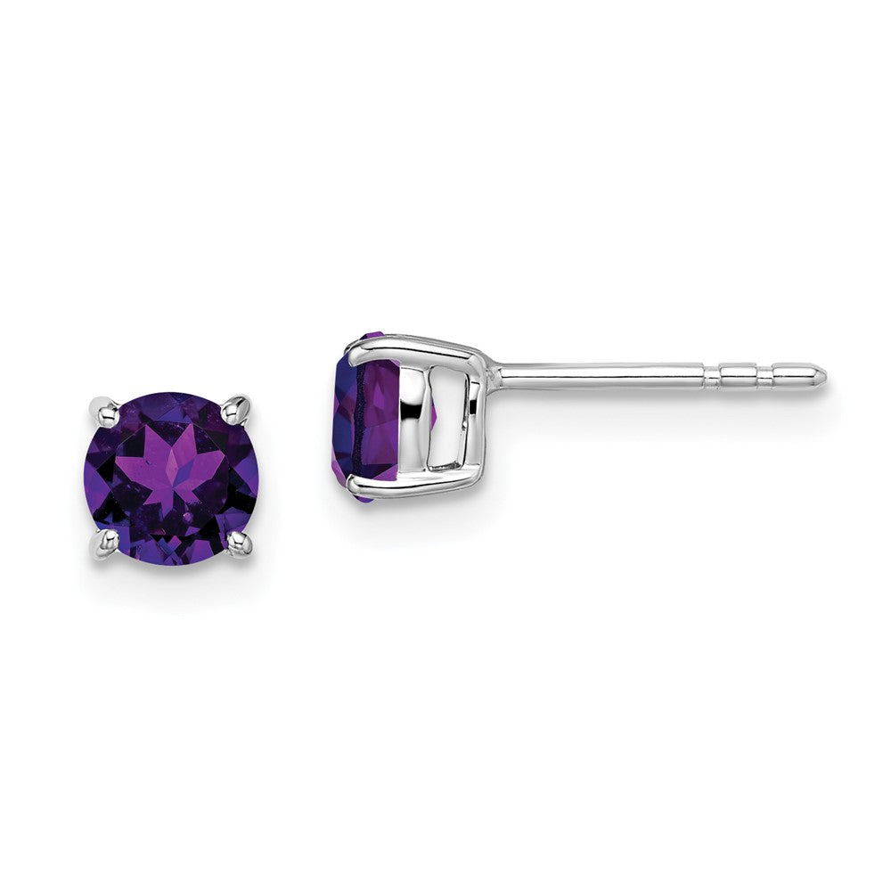 14k White Gold Round Amethyst Earrings EM7097-AM-W