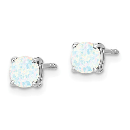 14k White Gold Round Created Opal Earrings EM7097-OP-W