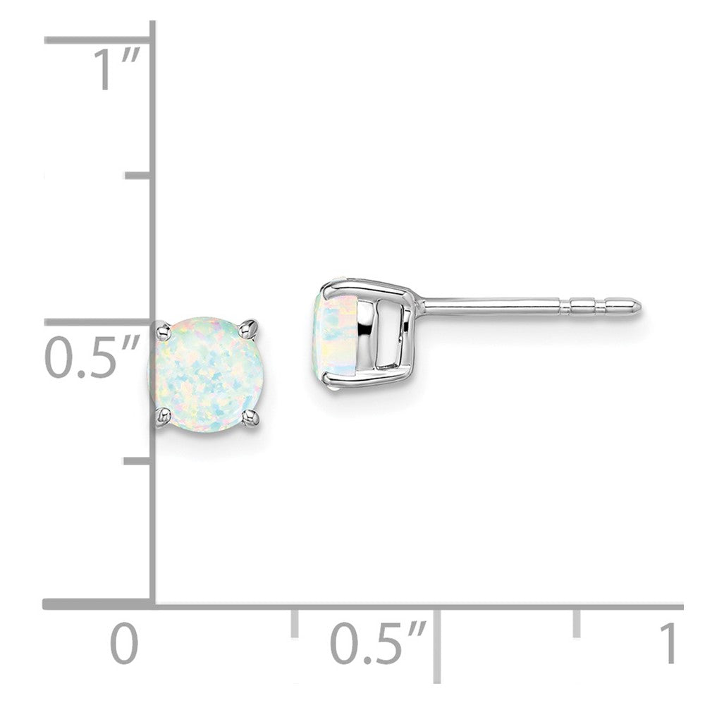 14k White Gold Round Created Opal Earrings EM7097-OP-W