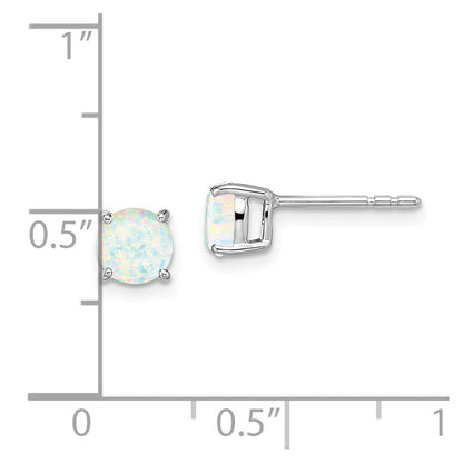 14k White Gold Round Created Opal Earrings EM7097-OP-W