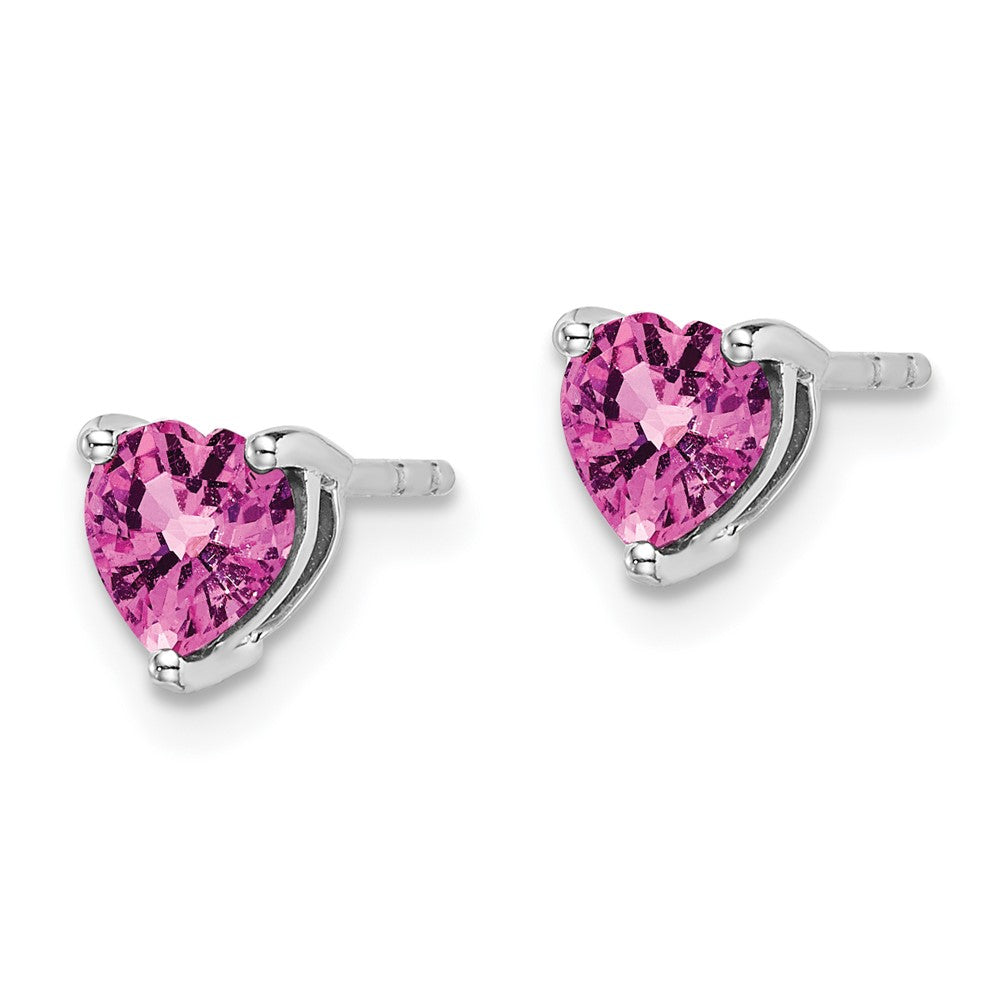 14k White Gold Heart Created Pink Sapphire Earrings EM7099-CPS-W
