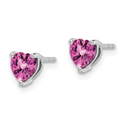 14k White Gold Heart Created Pink Sapphire Earrings EM7099-CPS-W