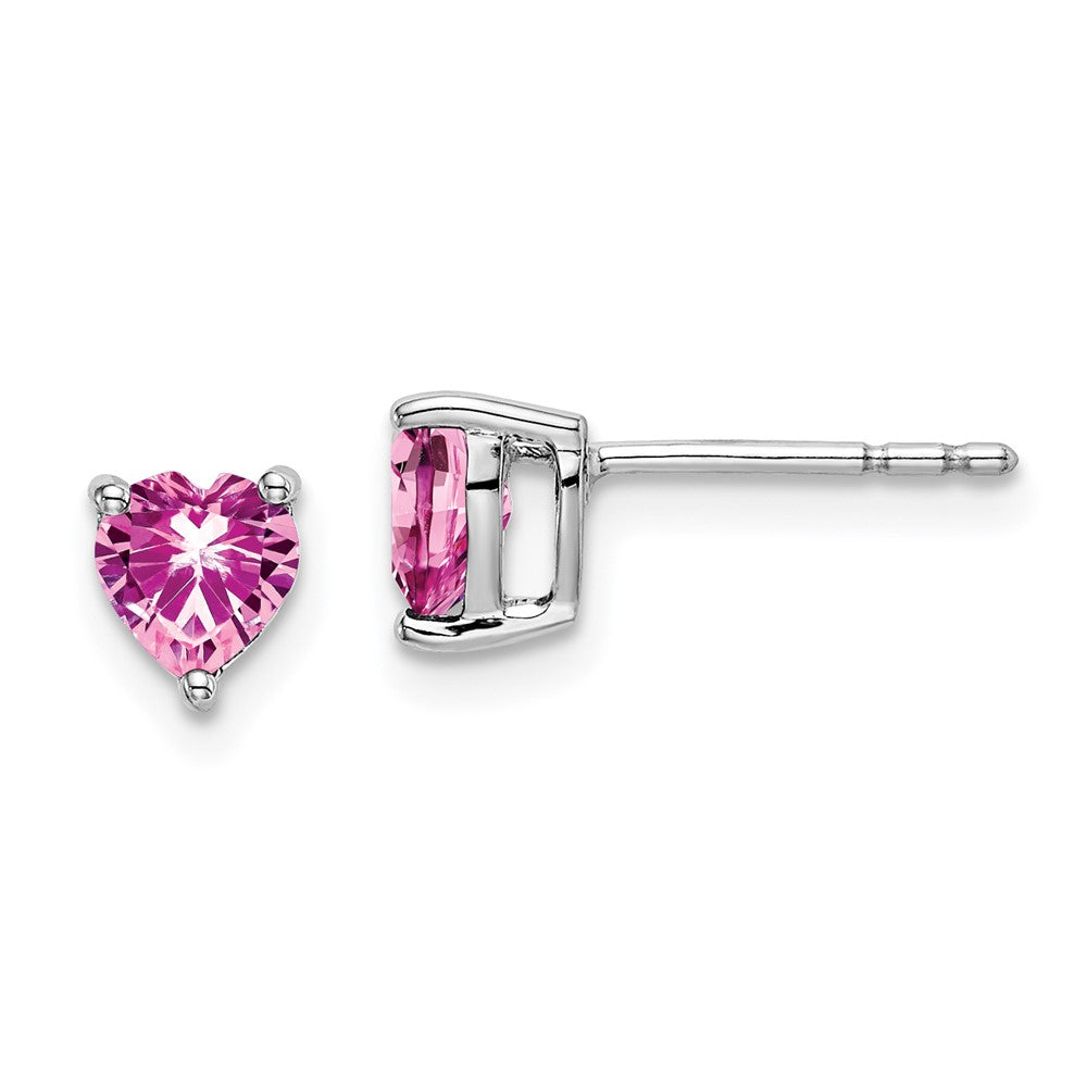 14k White Gold Heart Created Pink Sapphire Earrings EM7099-CPS-W