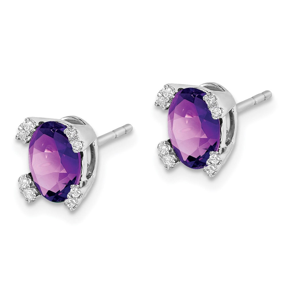 14k White Gold Oval Amethyst and Real Diamond Earrings EM7104-AM-006-WA