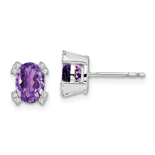 14k White Gold Oval Amethyst and Real Diamond Earrings EM7104-AM-006-WA