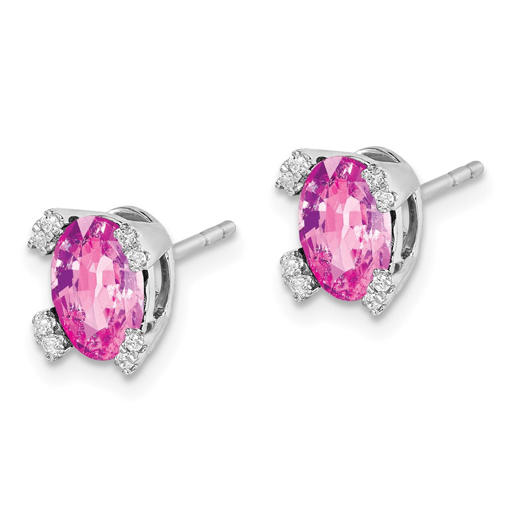 14k White Gold Oval Created Pink Sapphire and Real Diamond Earrings EM7104-CPS-006-WA
