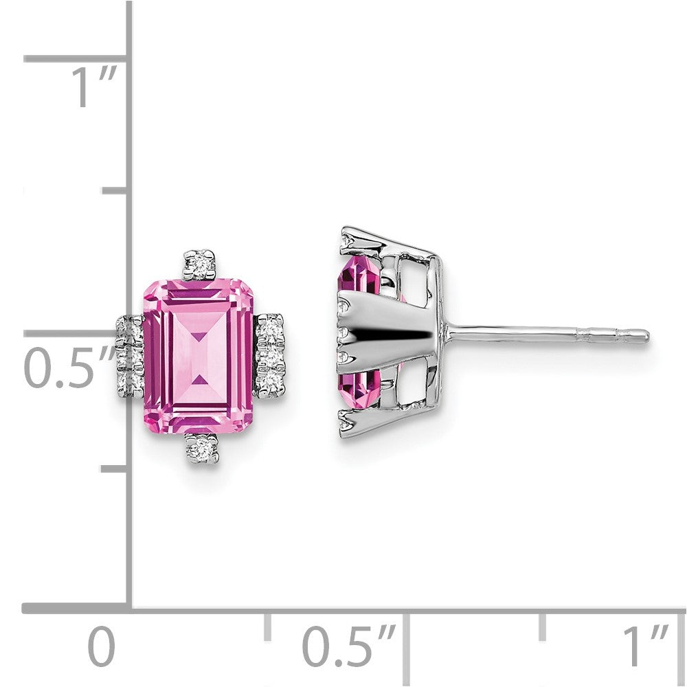 14k White Gold Emerald-shape Creat. Pink Sapphire/Real Diamond Earrings EM7106-CPS-008-WA