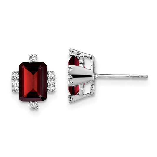 Solid 14k White Gold Simulated Emerald Simulated-shape Garnet and CZ Earrings
