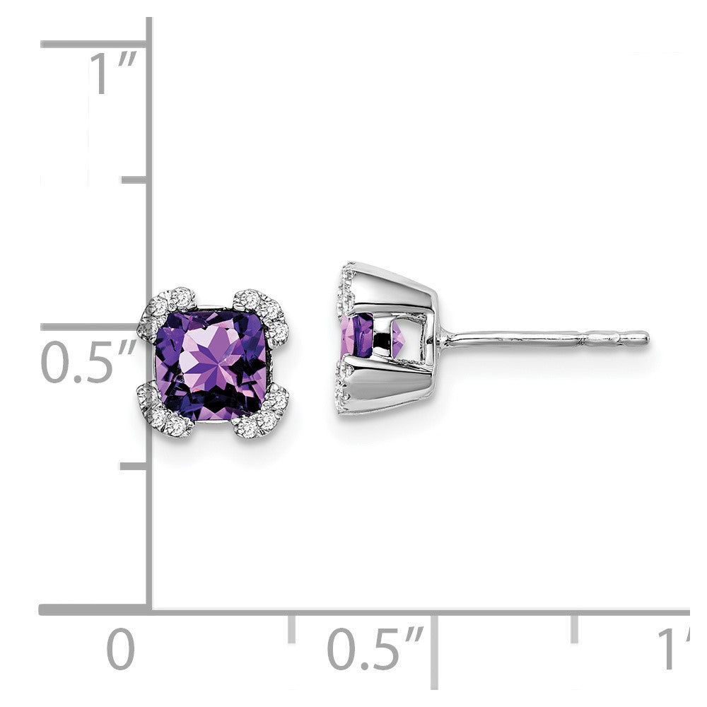 14k White Gold Cushion Amethyst and Real Diamond Earrings EM7107-AM-010-WA