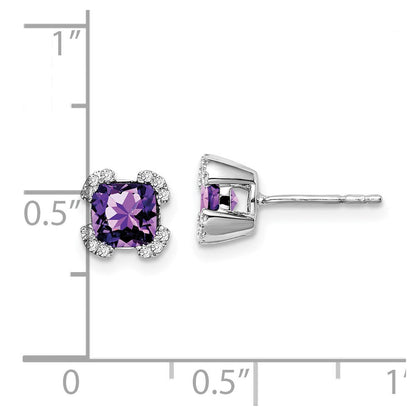 14k White Gold Cushion Amethyst and Real Diamond Earrings EM7107-AM-010-WA