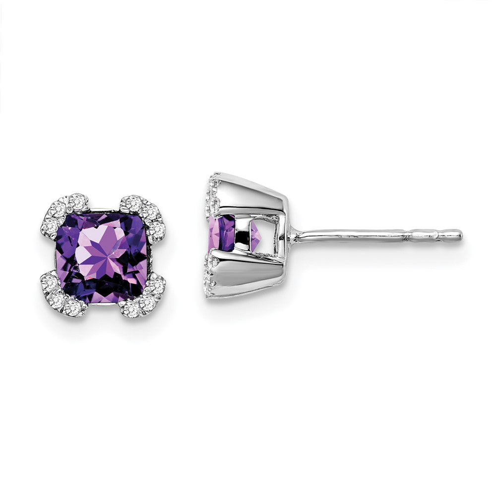 14k White Gold Cushion Amethyst and Real Diamond Earrings EM7107-AM-010-WA