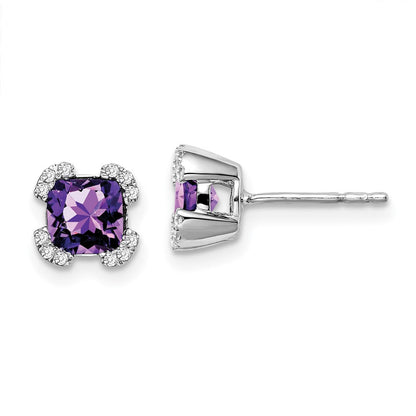 14k White Gold Cushion Amethyst and Real Diamond Earrings EM7107-AM-010-WA