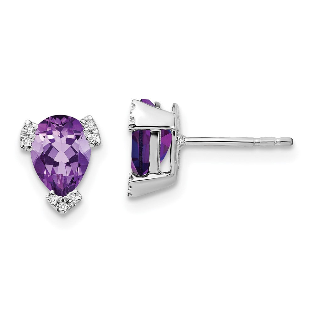 14k White Gold Pear Amethyst and Real Diamond Earrings EM7108-AM-006-WA