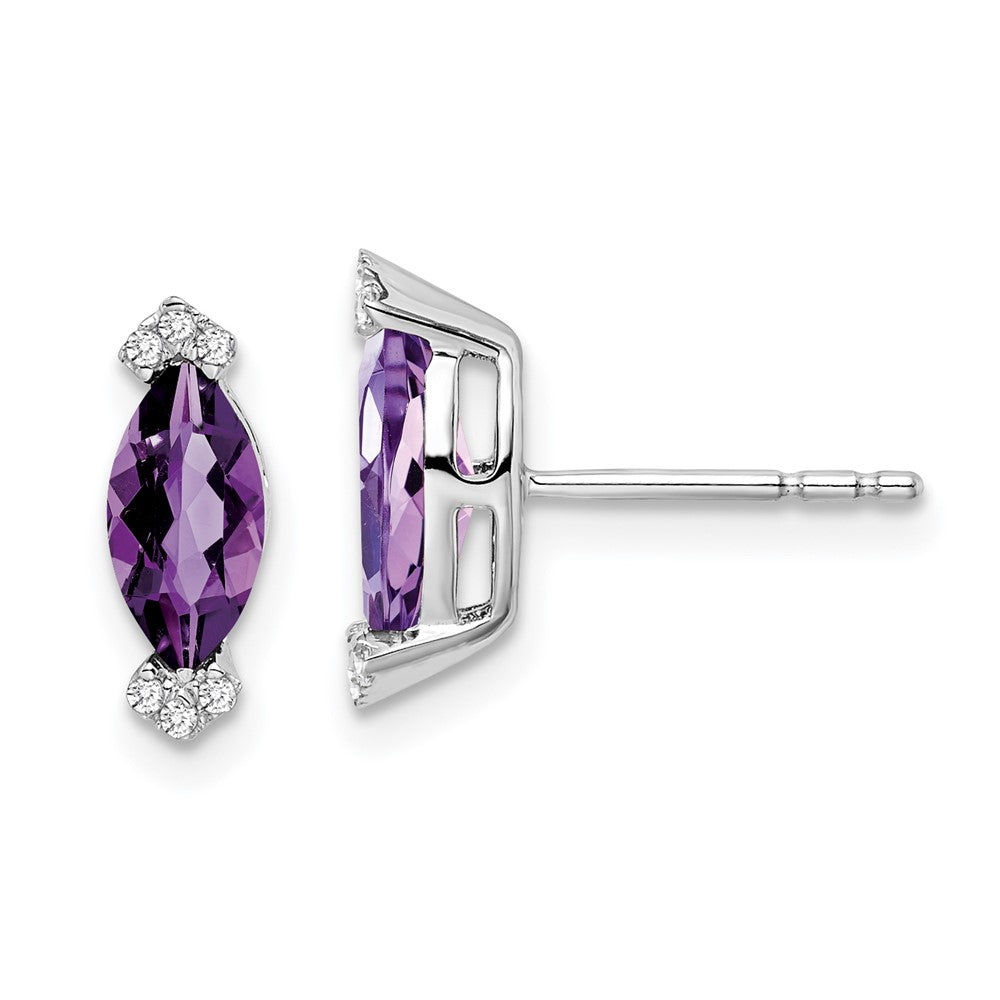 14k White Gold Marquise Amethyst and Real Diamond Earrings EM7109-AM-005-WA
