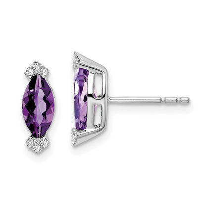 14k White Gold Marquise Amethyst and Real Diamond Earrings EM7109-AM-005-WA