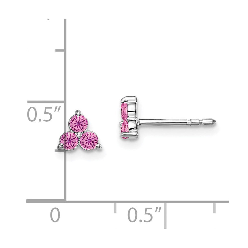 14k White Gold 3-stone Created Pink Sapphire Triangle Earrings EM7119-CPS-W