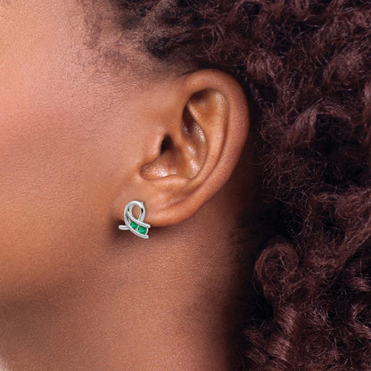 14k White Gold Created Emerald Earrings