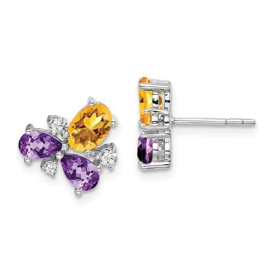 14k White Gold Amethyst/Citrine/Real Diamond Earrings EM7128-AM/CI-013-WA