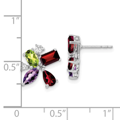 14k White Gold Amethyst/Peridot/Garnet/Real Diamond Earrings EM7129-AM/PE-011-WA
